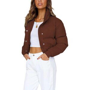 〽️Women's Brown Uaneo Cropped Puffer Stand Collar Winter Padded Down Jacket